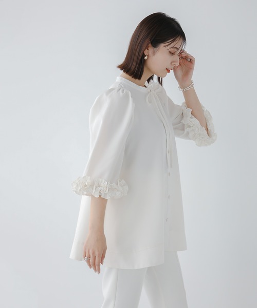 Fit more（フィットモア） ブラウス シャツ ボリュームフリルスリーブ
