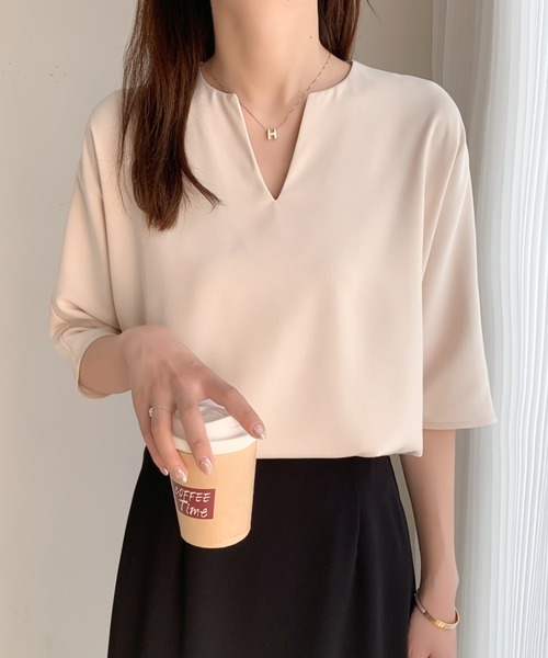 ABITOKYO（アビトーキョー） ブラウス シャツ キーネック半袖ブラウス