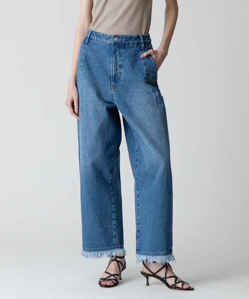 HEMフリンジストレートデニムパンツ