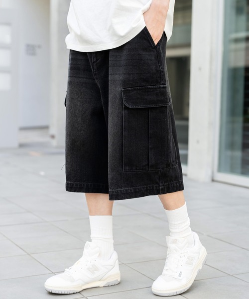 ジーンズ ハーフパンツ ワイドレッグ レトロ アメカジ カップル ジーンズ ハーフパンツ ワイドレッグ レトロ アメカジ カップル