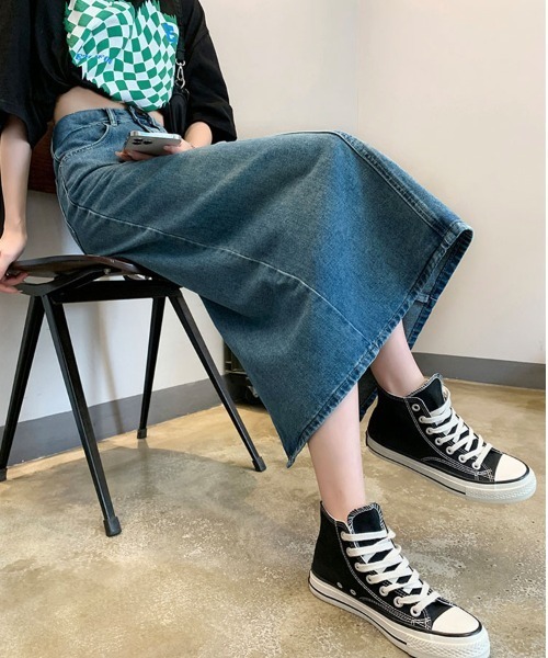 gossip!ロサンゼルス デニムスカート バックスリット ミディ丈デニム