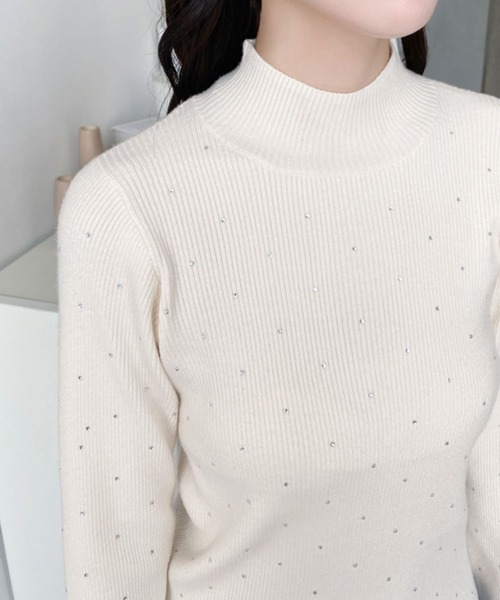 新品✨ラインストーンネックセーター セール】ラインストーンハイネックニットプルオーバー（ニット