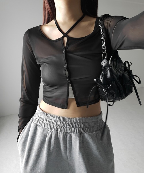 THEREDTHREAD ベアトップ　カーディガン　black 2点セット me+em select カーディガン 「 3color ／ 2WAY 」クロス