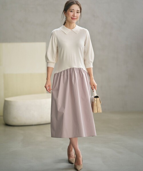 組曲（KUMIKYOKU） ワンピース 襟付きドッキング ニットワンピース