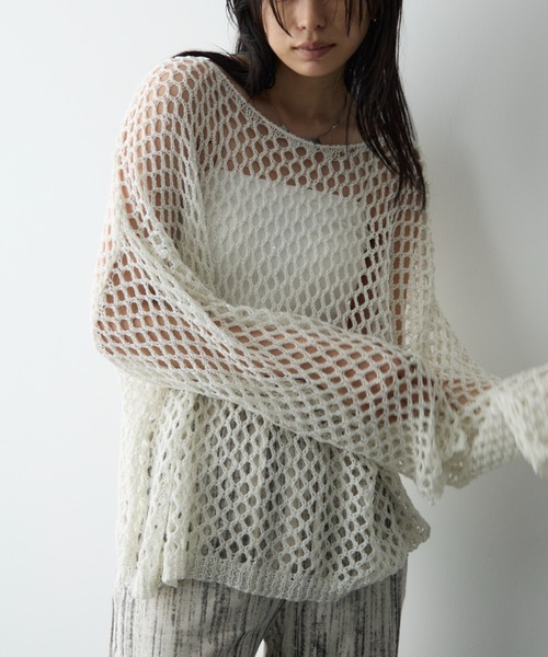 ニット セーター メッシュ編みラメニット レディース THE SHOP TK ニット セーター ラメメッシュニット レディース