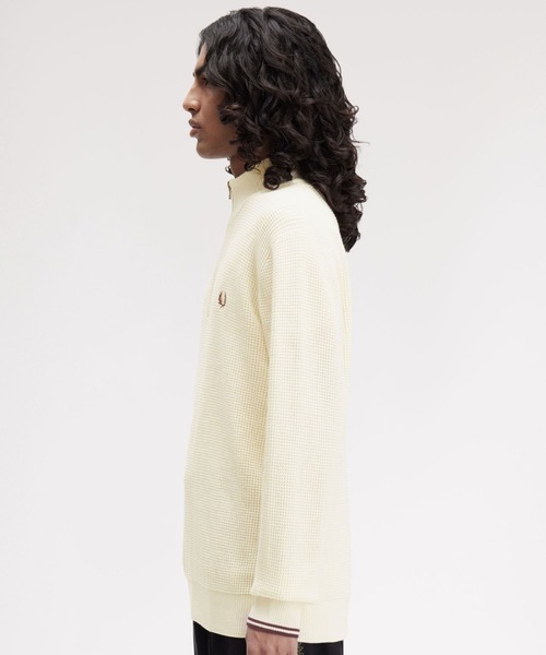 【最終値下げ】FRED PERRY リブニット ホワイト FRED PERRY（フレッドペリー） セーター ニット Waffle Stitch Half