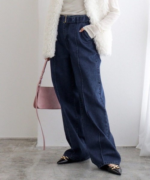 ベルト付きデニム Z1975 センタープレス ベルト付きデニムパンツ - ブルー | ZARA