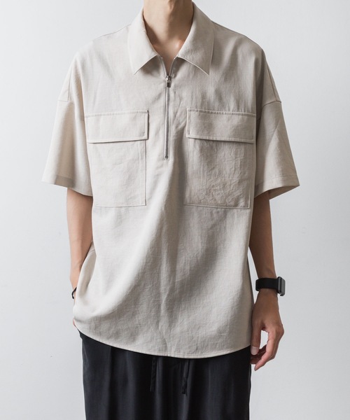 メンズ ハーフジップ セットアップ シャツハーフパンツ vi-974 メンズ ハーフジップ セットアップ シャツハーフパンツ vi-974