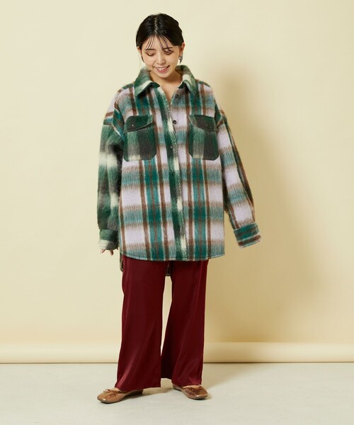 ブラウス シャツ Freada/フリーダ シャギーチェックシャツジャケット レディース Freada ブラウス シャツ Freada/フリーダ シャギーチェック