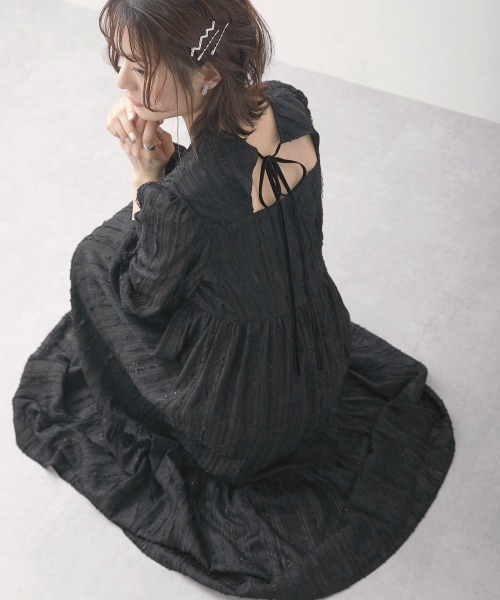 Neina ドレス カットジャガード切り替えバックリボンデザイン