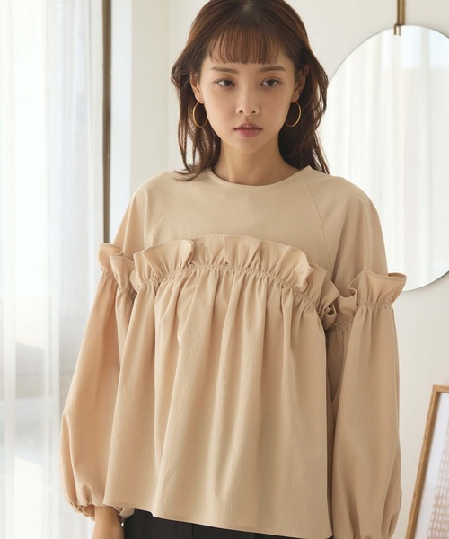 フリル付きクリーム色半袖シャツ フリル付きクリーム色半袖シャツ fifth ブラウス シャツ フリル