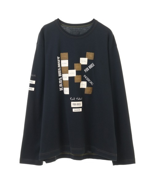 カールヘルム　ロゴ&ワッペン　長袖Tシャツ　ブラック Karl Helmut tシャツ Kロゴネームワッペン使いカットソ− メンズ