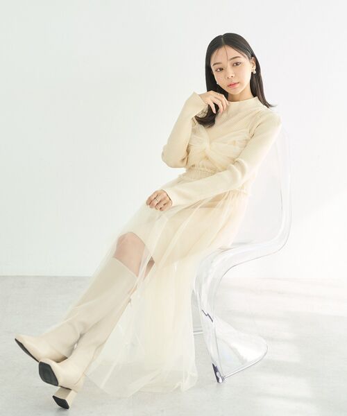 【新品未使用】アース　ニットワンピース、ねじりチュールワンピース earth music&ecology ワンピース ねじりチュールキャミ