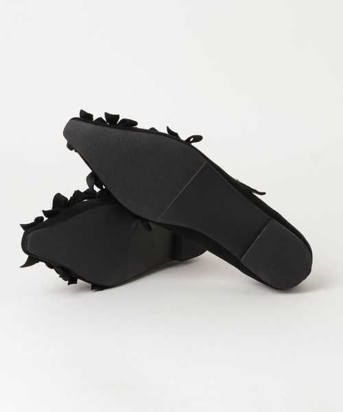 美品Öffenオッフェン　ポインテッドトゥ　リボンフラットパンプス　ブラック37 pointed-RBON / BLACK | Offen