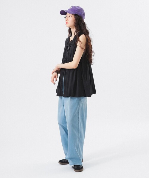 BEAMS BOY ブラウス シャツ コットン ギャザー ノースリーブ
