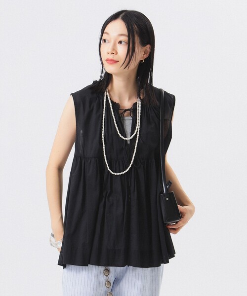 BEAMS BOY ブラウス シャツ コットン ギャザー ノースリーブ