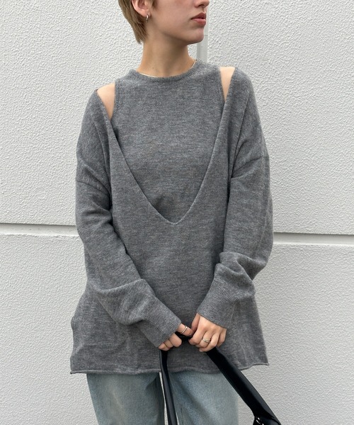 select MOCA by son」 Vネックニット FREE グレー レディース