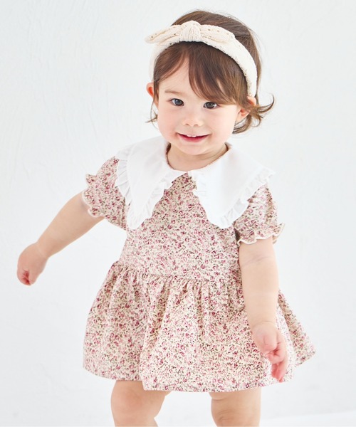 シシュノン　ベビー服　女の子　ピンク　可愛い　フリル　ベスト風　襟　ロンパース angeliebe_51701