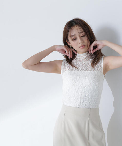 NATURAL BEAUTY BASIC tシャツ ハイネックシアーレース