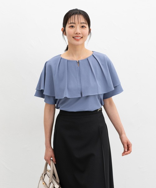tシャツ コーデ2点セット シュッと美トップス　接触冷感パンツ レディース Honeys tシャツ 「接触冷感・UVカット・ハニさら」ケープ風