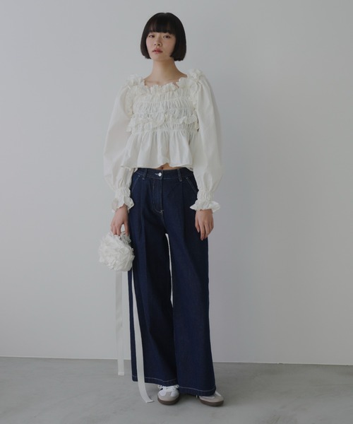 [PERNA] обработка Denim брюки MEDIUM голубой женский 