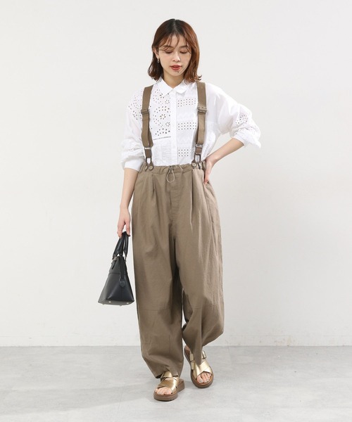 IENA リネンコットンヘリンボンサスペンダーパンツ　¥27500 美品 美品 IENA リネンコットンヘリンボン サスペンダーパンツ38