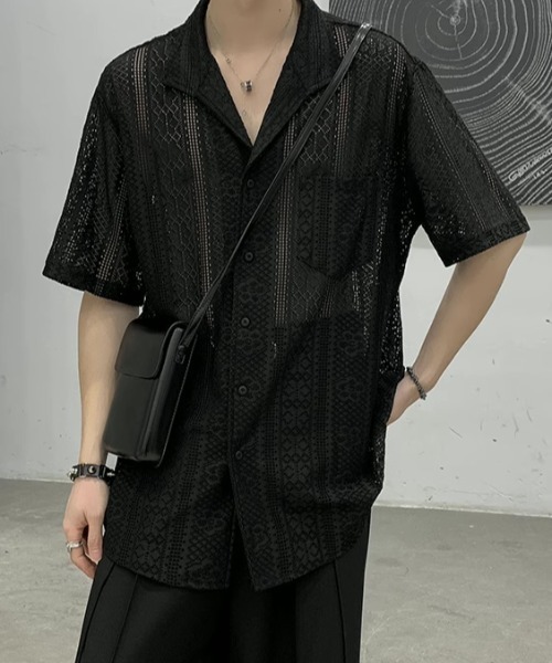 かぐれ　レースオープンカラーシャツ　　タグあり　スペアボタンあり URBAN RESEARCH ITEMS｜クレープオープンカラーシャツ+パンツSET