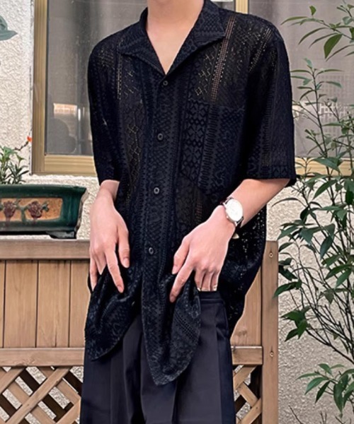レースシャツ link lot シャツ オープンカラーレースシャツ メンズ : ZOZOTOWN