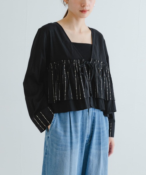 ブラウス シャツ スパンコール刺繍ブラウス レディース