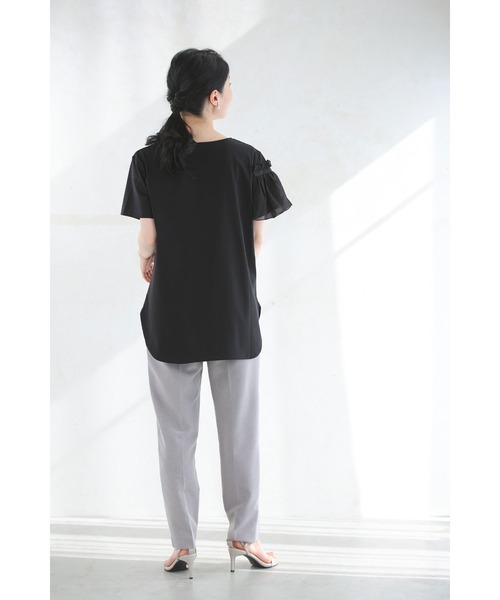 cawaii tシャツ （黒）流れるアシンメトリーフリルラインの