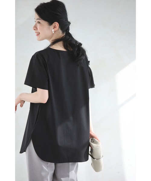 tシャツ （黒）流れるアシンメトリーフリルラインのカットソートップス レディース cawaii tシャツ （黒）流れるアシンメトリーフリルラインの