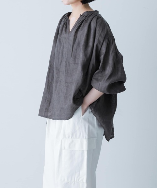 45r  スモック　ブラウス　プルオーバー　麻リネンテイスト　かぐれ かぐれ｜リネンスモックブラウス | Rakuten Fashion(楽天
