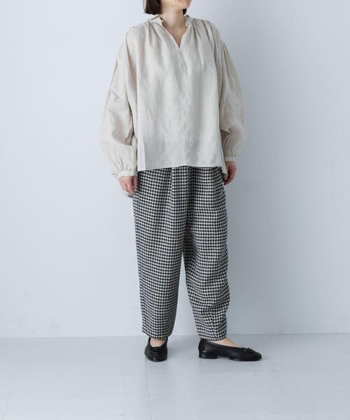 かぐれ ブラウス シャツ リネンスモックブラウス レディース