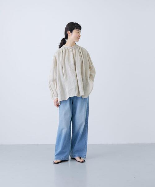 かぐれ ブラウス シャツ リネンスモックブラウス レディース