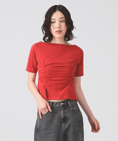 tシャツ ボートネック スリット フィット Tシャツ レディース