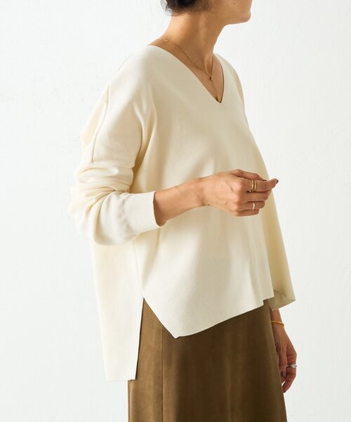 ④BEARDSLEY(ビアズリー) コットンシンプルニット ビアズリー BEARDSLEY シンプルVニット （ivory） -ファッション