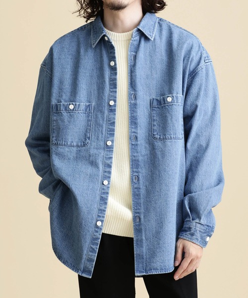 NANO universe【新品】レギュラーカラーシャツ ブルー L NANO universe シャツ デイリースマート レギュラーカラーシャツ