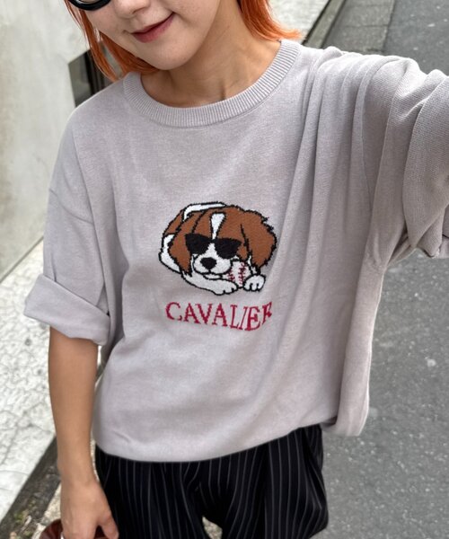 tシャツ 「ユニセックス」アニマル柄犬サマーニット半袖Tシャツ レディース メンズ