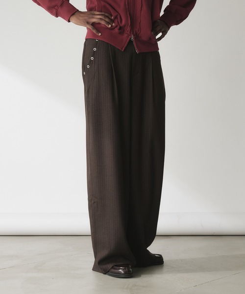 Adoon plain スラックス 「セットアップ対応」Eyelet-Detail Two-Tuck