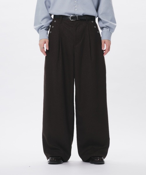 Adoon plain スラックス 「セットアップ対応」Eyelet-Detail Two-Tuck
