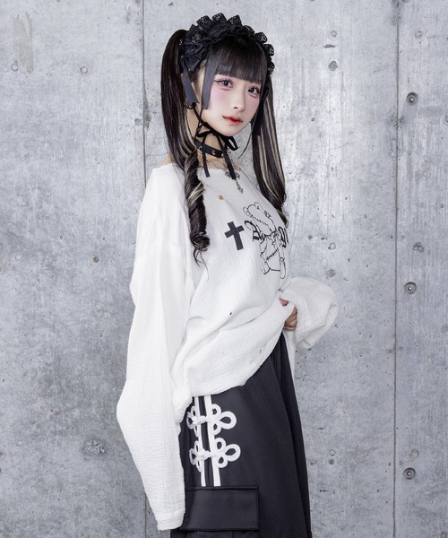 Amilige（アミリージュ） tシャツ くぎベアプリントダメージガーゼ
