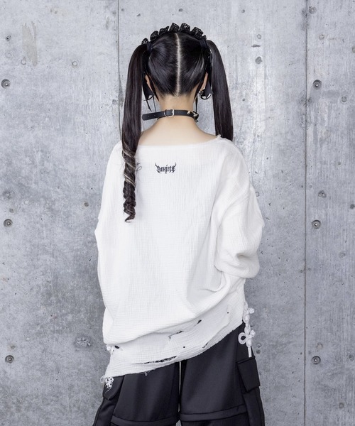 Amilige（アミリージュ） tシャツ くぎベアプリントダメージガーゼ