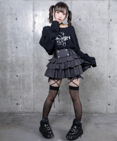Amilige（アミリージュ） tシャツ くぎベアプリントダメージガーゼ