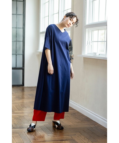 「OSMOSIS」 半袖ワンピース ONE SIZE ブラック レディース_画像2