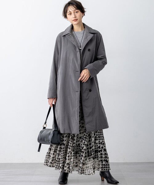 スカート 「洗える」ハウンドトゥースアートプリント ギャザー