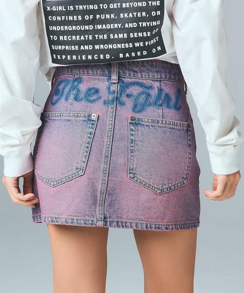 X-girl（エックスガール） デニムスカート CURSIVE LOGO DENIM MINI