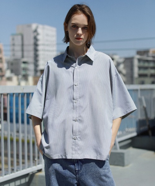 「ROCHEM」 7分袖シャツ S グレー メンズ_画像4