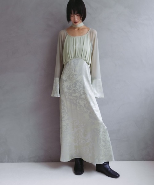 【美品】MARTE saharaフォイルスタンプサテンドレス sahara（サハラ） ドレス Foil Stamped Satin Dress/フォイルスタンプ