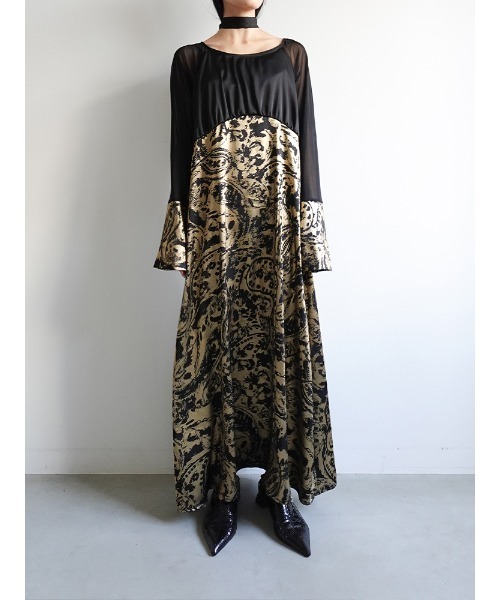 【美品】MARTE saharaフォイルスタンプサテンドレス sahara（サハラ） ドレス Foil Stamped Satin Dress/フォイルスタンプ