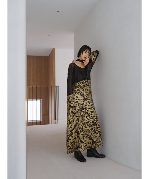 美品】MARTE saharaフォイルスタンプサテンドレス Foil Stamped Satin